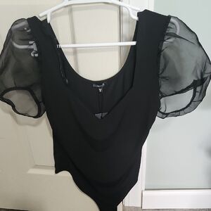 Elegant Black Sheer Sleeve Women's Top